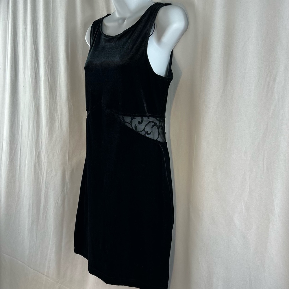 All that Jazz black velvet knit lace cutout waist sleeveless minidress L - Picture 4 of 15